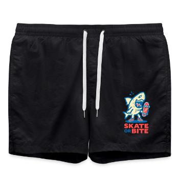 Comic-Hai mit Skateboard und Spruch - Badeshorts - Schwarz - Vorne - AI Model Male 185 light (185cm)