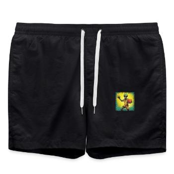 Green alien basketball player in sunset - Swim Trunks - black - Front - AI Model Male 185 light (185cm)