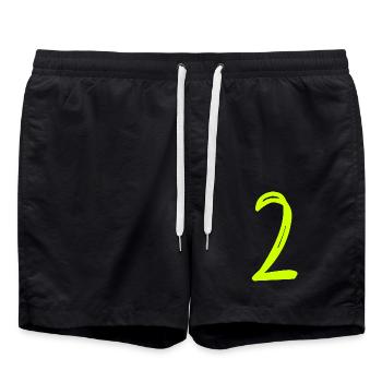 2 YEARS. 2ND ANNIVERSARY. BIRTHDAY 2 YEARS. TWO - Swim Trunks - black - Front - AI Model Male 185 light (185cm)