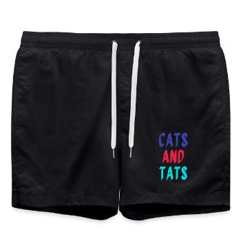 Chats et Tatouages Pop Coloré - Short de bain - noir - Devant - AI Model Male 185 light (185cm)