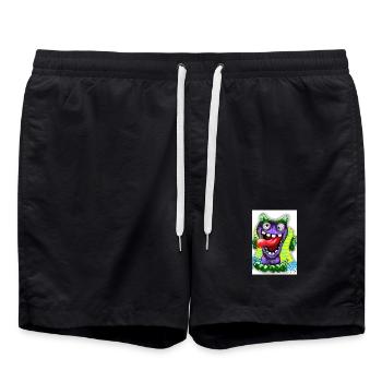 Bunter Cartoon Monster mit Riesenzunge - Badeshorts - Schwarz - Vorne - AI Model Male 185 light (185cm)