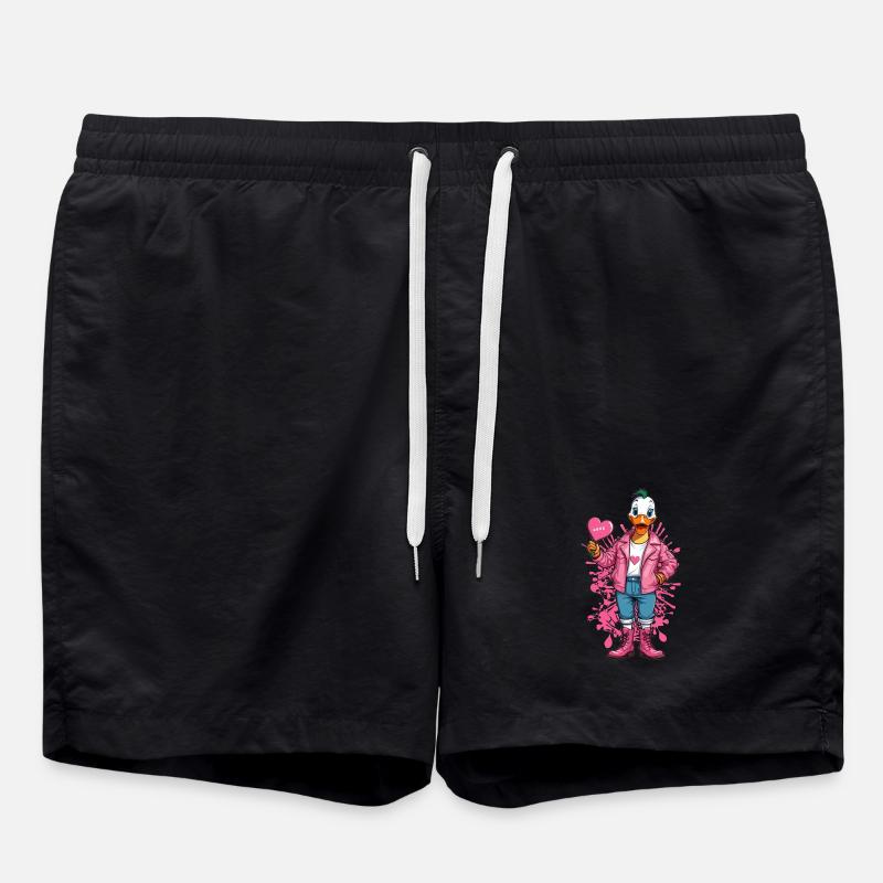 Punk duck with heart - Swim Trunks - black