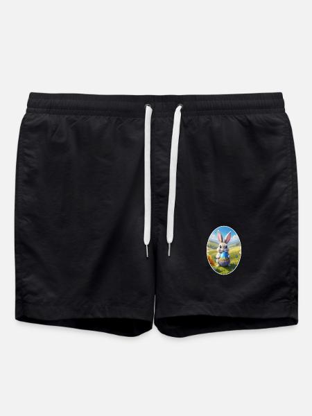 Easter Bunny with Egg, Oval - Swim Trunks - black