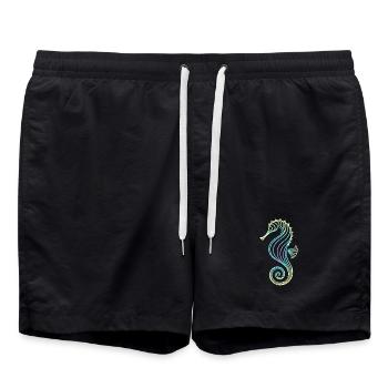 Seepferdchen Farbverlauf Blau Gelb Tribal Grün - Badeshorts - Schwarz - Vorne - AI Model Male 185 light (185cm)