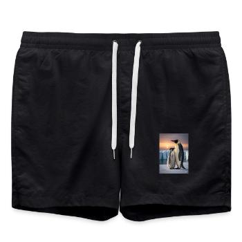 Pingouin avec son petit sur la banquise au pôle Sud - Short de bain - noir - Devant - AI Model Male 185 light (185cm)