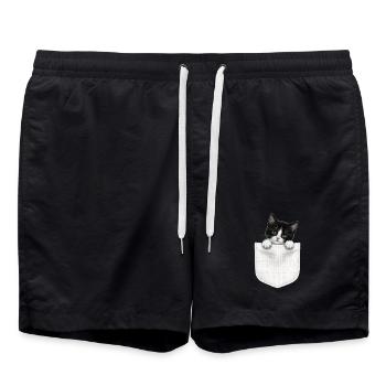 Cat Pocket peeks cute cat in the pocket - Swim Trunks - black - Front - AI Model Male 185 light (185cm)