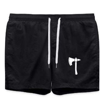 Streitaxt Beil Krieger Silhouette Vektor - Badeshorts - Schwarz - Vorne - AI Model Male 185 light (185cm)