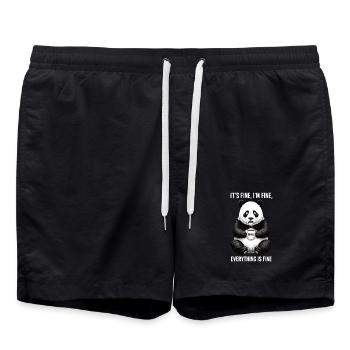 Its Fine In Fine Coffee Panda Humor - Swim Trunks - black - Front - AI Model Male 185 light (185cm)