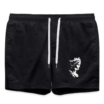 Ancient Greek Goddess – Black & White Art - Swim Trunks - black - Front - AI Model Male 185 light (185cm)