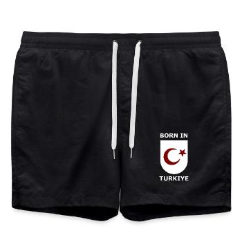 Born in Türkiye Shield - Badeshorts - Schwarz - Vorne - AI Model Male 185 light (185cm)
