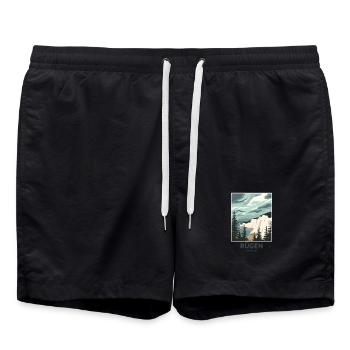 Rügen Baltic Sea | Vintage Travel Poster - Swim Trunks - black - Front - AI Model Male 185 light (185cm)