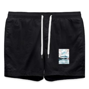 Mount Fuji and cherry blossoms - Swim Trunks - black - Front - AI Model Male 185 light (185cm)