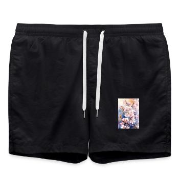 Fleurs de cerisier pastel aquarelle - Short de bain - noir - Devant - AI Model Male 185 light (185cm)