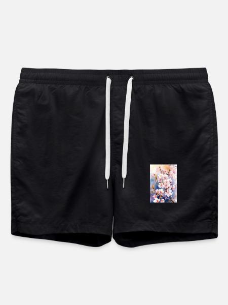 Aquarellfarben pastellfarbene Kirschblüten - Badeshorts - Schwarz