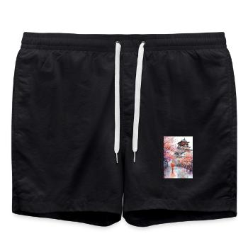 Pagode japonaise et cerisiers en fleurs - Short de bain - noir - Devant - AI Model Male 185 light (185cm)
