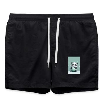 Tender panda and pastel green heart - Swim Trunks - black - Front - AI Model Male 185 light (185cm)