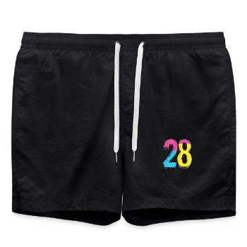 28 Number Comic - Swim Trunks - black - Front - AI Model Male 185 light (185cm)