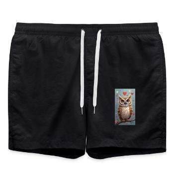 Verliebte Eule - Badeshorts - Schwarz - Vorne - AI Model Male 185 light (185cm)