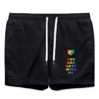 Du bist sicher bei mir Rainbow Heart LGBT Safe Space - Badeshorts - Schwarz - Vorne - AI Model Male 185 light (185cm)