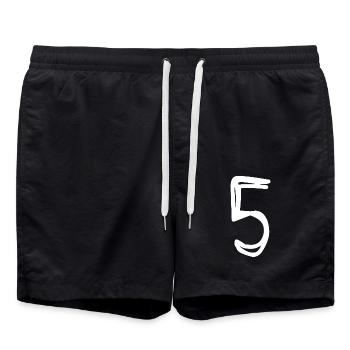 5 YEARS. 5TH ANNIVERSARY. BIRTHDAY 5 YEARS. FIVE - Swim Trunks - black - Front - AI Model Male 185 light (185cm)