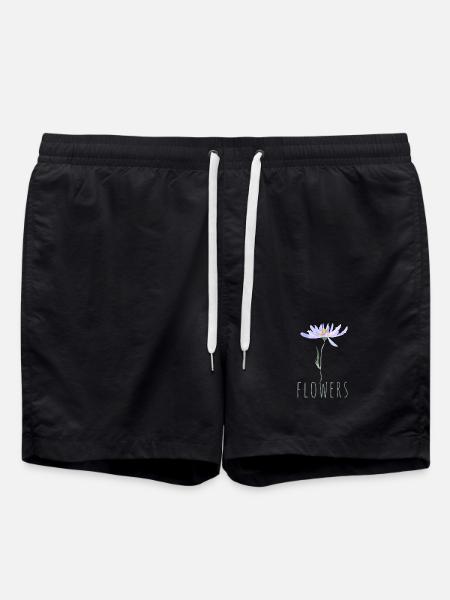 Minimalist Blue Wildflowers Illustration - Swim Trunks - black