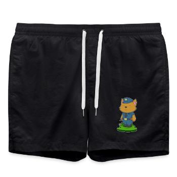 Katze Polizist Mikrofon Polizei - Badeshorts - Schwarz - Vorne - AI Model Male 185 light (185cm)