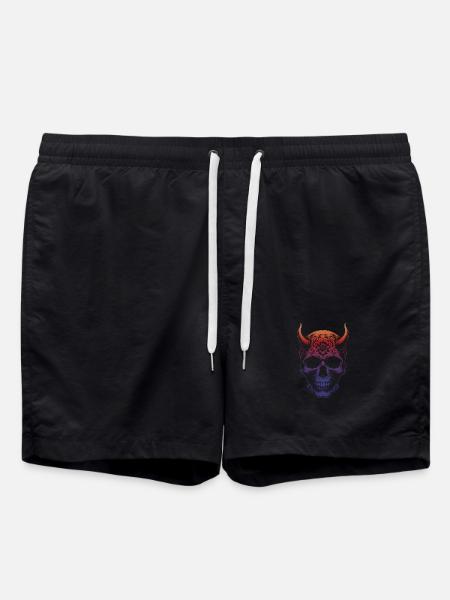 Totenkopf mit Hörnern - Badeshorts - Schwarz