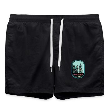 Illustration: Hofkirche, Dresden - Badeshorts - Schwarz - Vorne - AI Model Male 185 light (185cm)