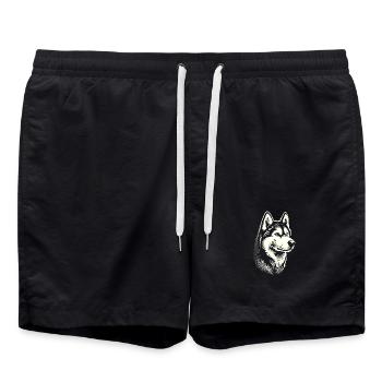 Tête de husky, noir blanc, chien traineau - Short de bain - noir - Devant - AI Model Male 185 light (185cm)