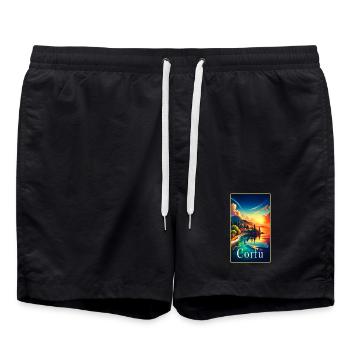 Korfu Griechenland Landschaft Reise Design - Badeshorts - Schwarz - Vorne - AI Model Male 185 light (185cm)