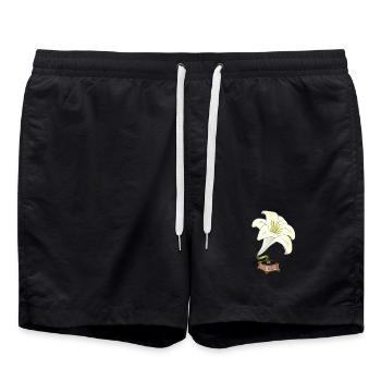 Le lys comme gramophone – Design floral nostalgique - Short de bain - noir - Devant - AI Model Male 185 light (185cm)