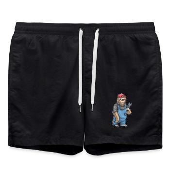 Faultier Mechaniker Schraubenschlüssel Werkstatt - Badeshorts - Schwarz - Vorne - AI Model Male 185 light (185cm)