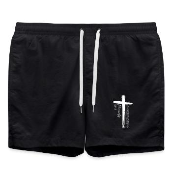 Cross - Proverbs 3:5-6 - Swim Trunks - black - Front - AI Model Male 185 light (185cm)