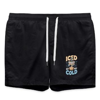 Iced But Not Cold Iced Coffee Humor Summer - Swim Trunks - black - Front - AI Model Male 185 light (185cm)