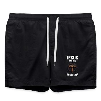 Jésus n’a jamais abandonné l’église des lecteurs de la Bible - Short de bain - noir - Devant - AI Model Male 185 light (185cm)