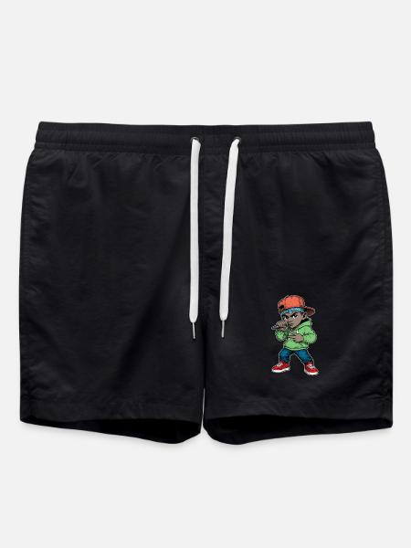 Young Rapper Boy With Microphone - Swim Trunks - black