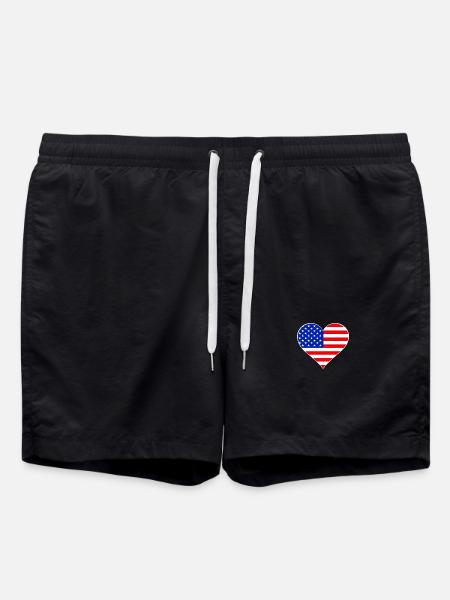 American Flag Heart - Swim Trunks - black