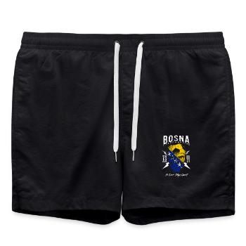 BOSNIEN Bosna Fußball Fan Totenkopf Flagge - Badeshorts - Schwarz - Vorne - AI Model Male 185 light (185cm)