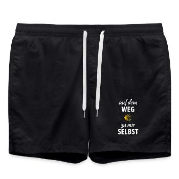 Auf dem Weg zu mir selbst | Jakobsweg, Pilger - Badeshorts - Schwarz - Vorne - AI Model Male 185 light (185cm)