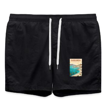Entdecken Sie die albanische Riviera und Saranda - Badeshorts - Schwarz - Vorne - AI Model Male 185 light (185cm)