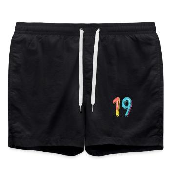 19 Number Comic - Swim Trunks - black - Front - AI Model Male 185 light (185cm)
