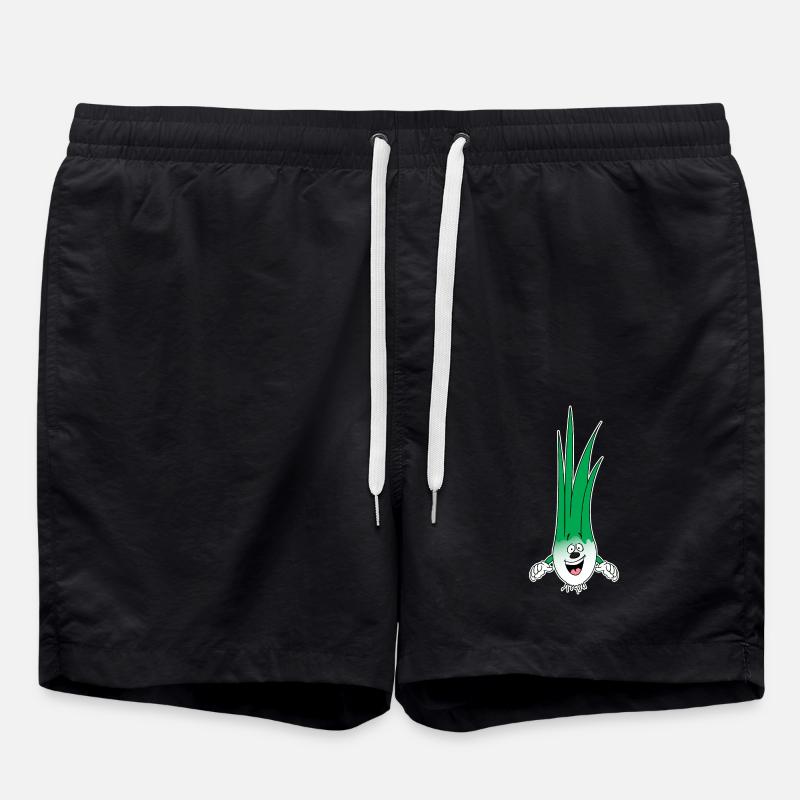 Cheerful Leek Cartoon Vegetables Vegan - Swim Trunks - black