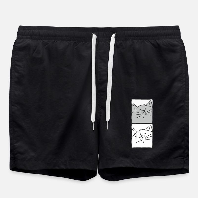 Cat Grey and White - Swim Trunks - black