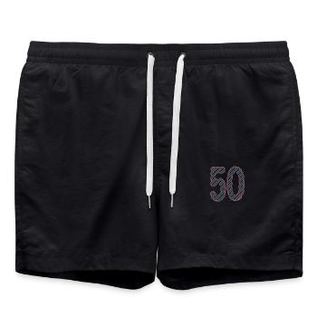 50. 50 YEARS. 50th ANNIVERSARY. 50TH ANNIVERSARY. - Swim Trunks - black - Front - AI Model Male 185 light (185cm)
