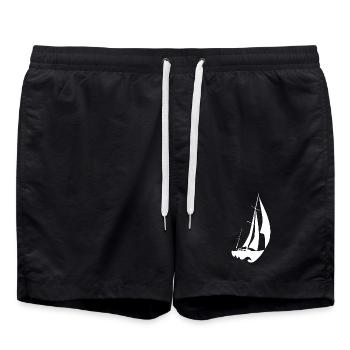 weißes schnelles Segelboot - Badeshorts - Schwarz - Vorne - AI Model Male 185 light (185cm)