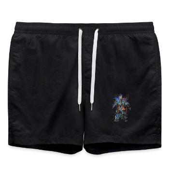Scifi - Abstrakt / Futurismus  - Badeshorts - Schwarz - Vorne - AI Model Male 185 light (185cm)