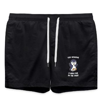 Pinguin Tier Humorvoll Statement Süß Vogel - Badeshorts - Schwarz - Vorne - AI Model Male 185 light (185cm)