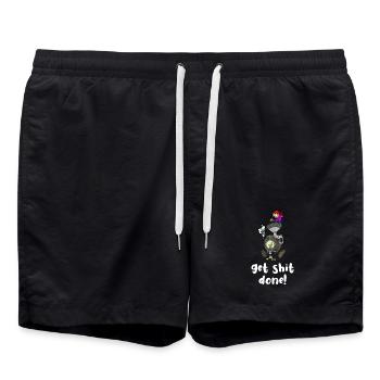 Humorous industrial scrubber with a dirt theme - Swim Trunks - black - Front - AI Model Male 185 light (185cm)
