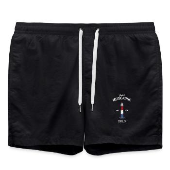 Leuchtturm Stilo, Pommern, Ostsee, Meer Ruhe - Badeshorts - Schwarz - Vorne - AI Model Male 185 light (185cm)