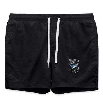 Blauer Eichelhäher auf einem Zweig mit Blättern - Badeshorts - Schwarz - Vorne - AI Model Male 185 light (185cm)